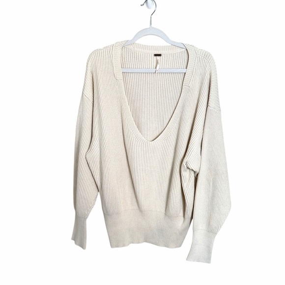 Free People Sweaters - Free People Allure Pullover Ribbed Knit Oversized Sweater Cream Size Large